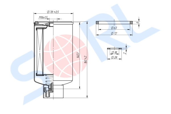 Фильтр топливный M16x1.5 CASE IH, KAMATSU, CUMMINS, NEW HOLLAND, AGCO, FORD (H179WK)