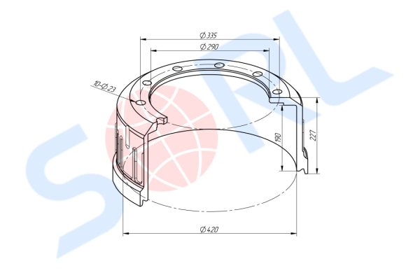 Барабан тормозной 420x180/184 H=227 d=290/335 n10x23 BPW HS..ECO MAXX (0310967190)