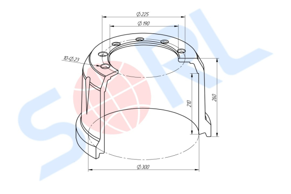 Барабан тормозной 300x200/209 H=260 d=190/225 n10x23 BPW (0310946060)
