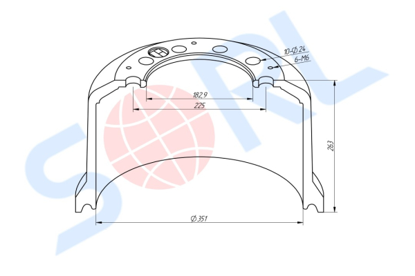 Барабан тормозной 350x200/218 H=263 d=182.9/225 n10x24 ROR (21211030S)