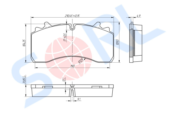 Колодки тормозные дисковые SAF SKRB 9022WI, Wabco PAN 22-1 (29162)