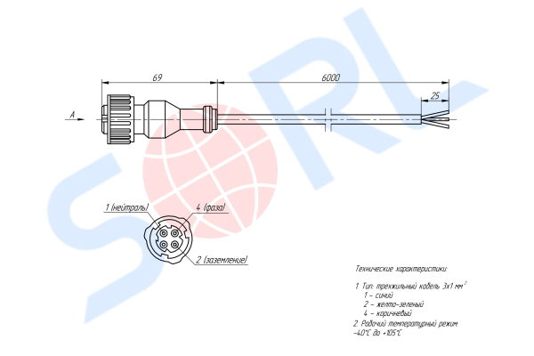 Кабель соединительный 6м (байонет) SCANIA (4494130600)
