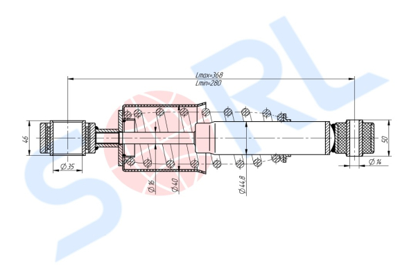 Амортизатор кабины пружинный 280/368, O/O 35x46/14x50 MB (CB0251)