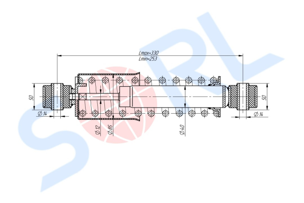 Амортизатор кабины пружинный 253/330, O/O, 14x50/14x50 MB (CB0161)