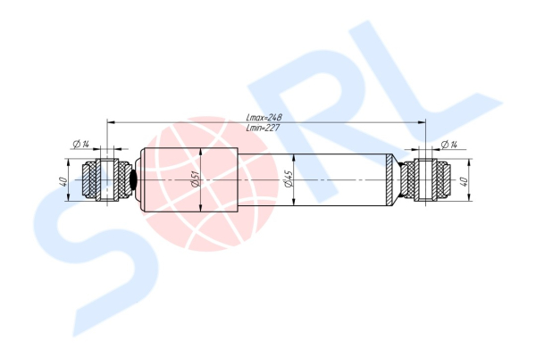 Амортизатор кабины 227/248, O/O, 14x40/14x40 DAF (CB0042)