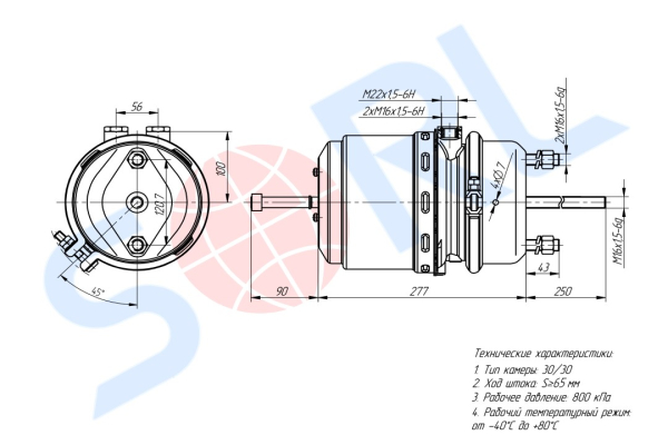 Энергоаккумулятор тип 30/30 барабанного тормоза RENAULT, SCANIA, VOLVO, MAN (9254921030)